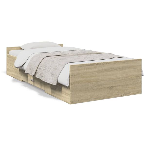 vidaXL Giroletto Cassetti Rovere Sonoma 90x200 cm Legno Multistrato
