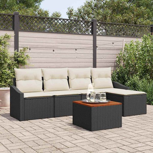 vidaXL Set Divano da Giardino con cuscino 6 pcs Nero polyrattan