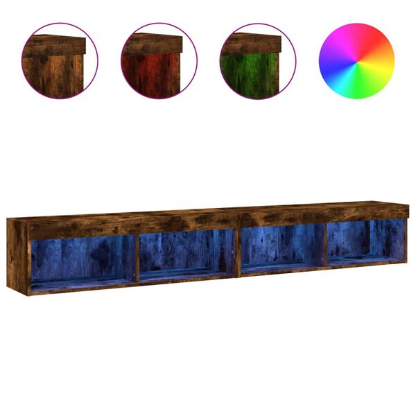 vidaXL Mobili Porta TV con Luci LED 2 pz Rovere Fumo 100x30x30 cm