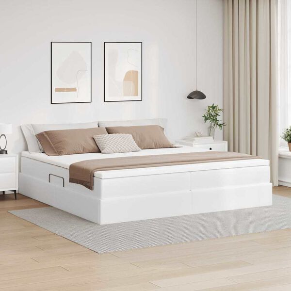 vidaXL Letto con contenitore e materasso Bianco 200 x 200 cm