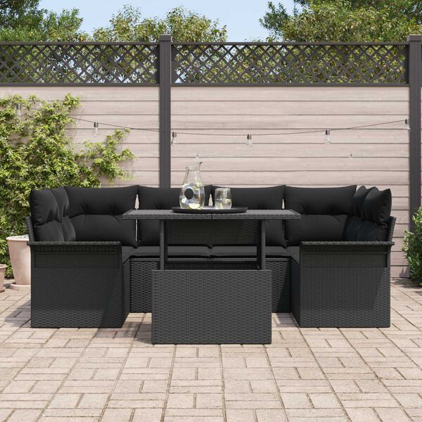 vidaXL Set Divano da Giardino 7 pcs Nero Rattan in Polipropilene