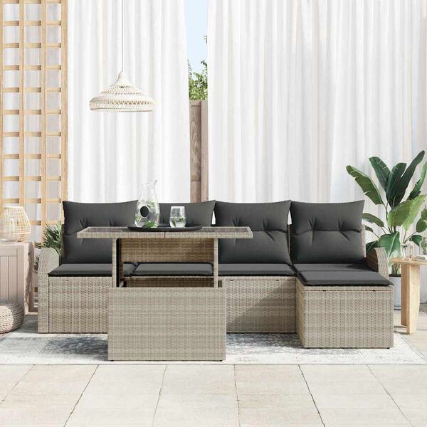 vidaXL Set Divano da Giardino 6 pcs Grigio chiaro Poly Rattan