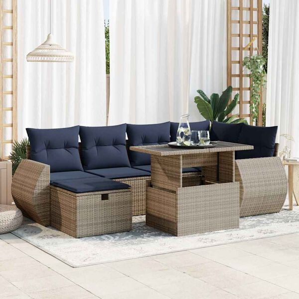 vidaXL Set Divani Giardino 7 pz con Cuscini Grigio Polyrattan Acacia