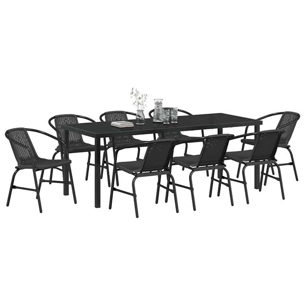 vidaXL Set da Pranzo per Giardino 9 pcs Nero