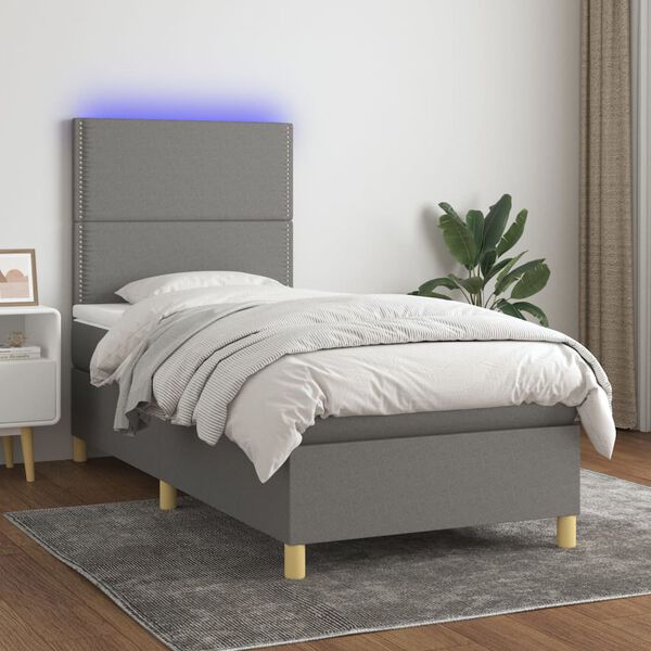 vidaXL Letto a Molle Materasso e LED Grigio Scuro 80x200 cm in Tessuto