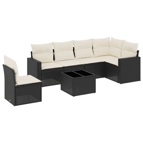 vidaXL Set Divani da Giardino con Cuscini 7pz Nero Polyrattan