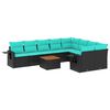 vidaXL Set Divani da Giardino 10 pz con Cuscini Nero in Polyrattan