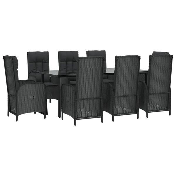 vidaXL Set da Pranzo da Giardino 9 pz con Cuscini Nero in Polyrattan