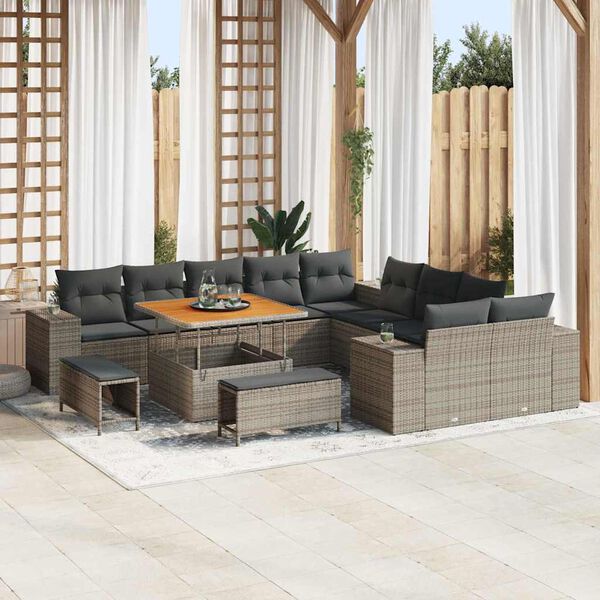 vidaXL Set Divano da Giardino con cuscino 13 pcs Grigio polyrattan