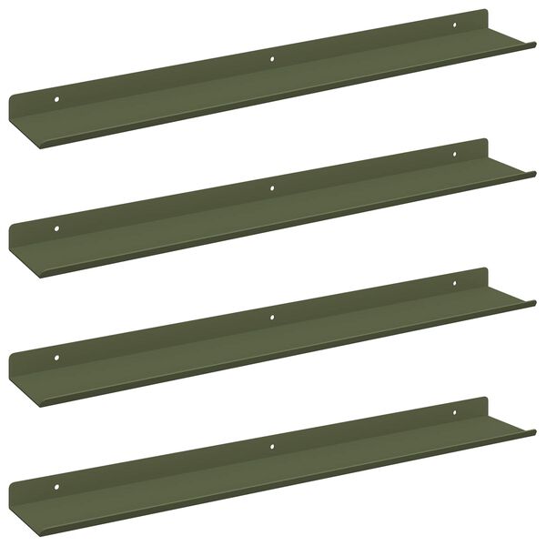 vidaXL Mensola sospesa 4 pcs Verde oliva 60 x 8,5 x 2,5 cm Acciaio