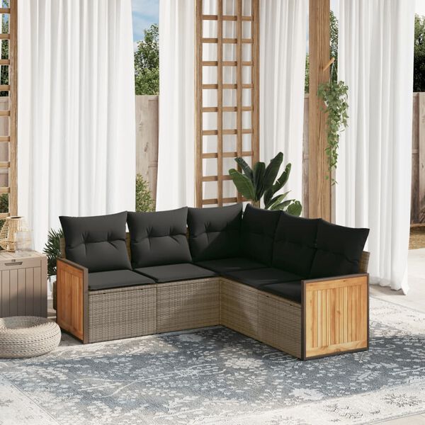 vidaXL Set Divano da Giardino 5 pz con Cuscini Grigio in Polyrattan