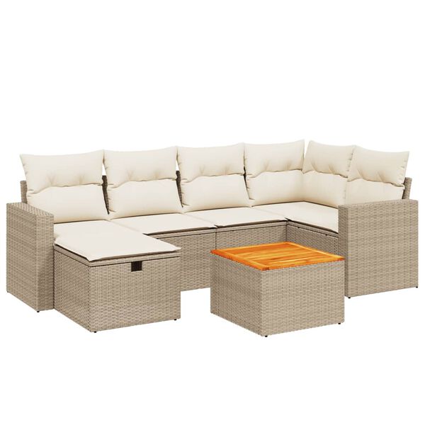 vidaXL Set Divani da Giardino 7 pz con Cuscini Beige in Polyrattan