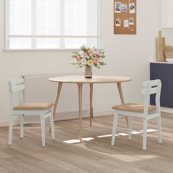 vidaXL Sedia da pranzo 2 pcs Bianco e marrone Legno di gomma solido