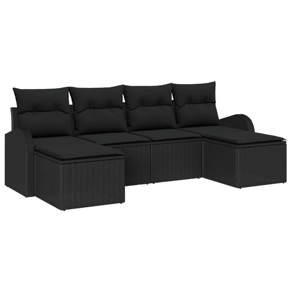 vidaXL Set Divano da Giardino 6 pcs Nero Rattan in Polipropilene