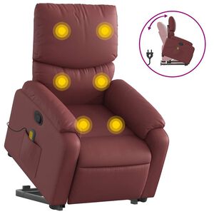 vidaXL Poltrona Alzapersone Massaggi Reclinabile Rosso Vino Similpelle