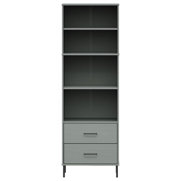 vidaXL Libreria con 2 Cassetti Grigio 60x35x180 cm Legno Massello OSLO