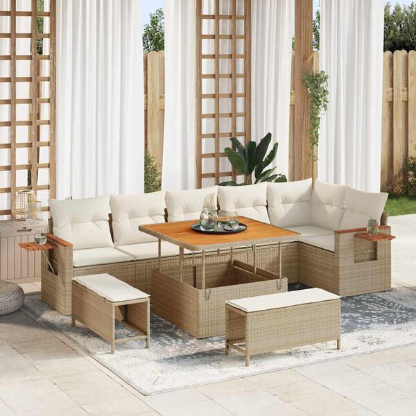 vidaXL Set Divano da Giardino 9 pcs beige e panna 100 x 100 x 71 cm