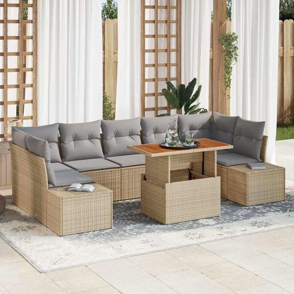 vidaXL Set Divano da Giardino 8 pcs Beige Poly Rattan