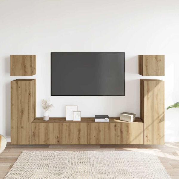 vidaXL Set Mobile TV 8 pz Montato a Parete Rovere in Legno Multistrato