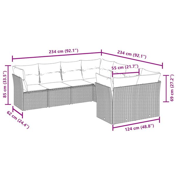 vidaXL Set Divani da Giardino 8 pz con Cuscini Marrone in Polyrattan