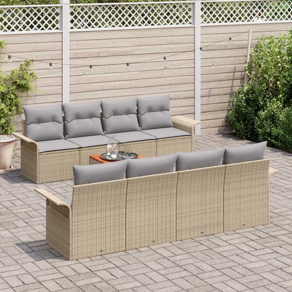 vidaXL Set Divano da Giardino con cuscino 9 pcs Beige polyrattan