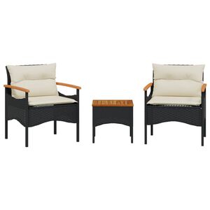 vidaXL Set Divani da Giardino 3 pz con Cuscini in Polyrattan Nero