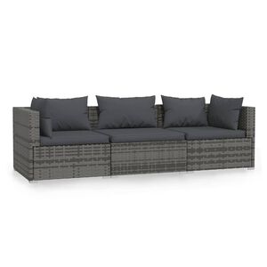 vidaXL Divano a 3 Posti con Cuscini in Polyrattan Grigio