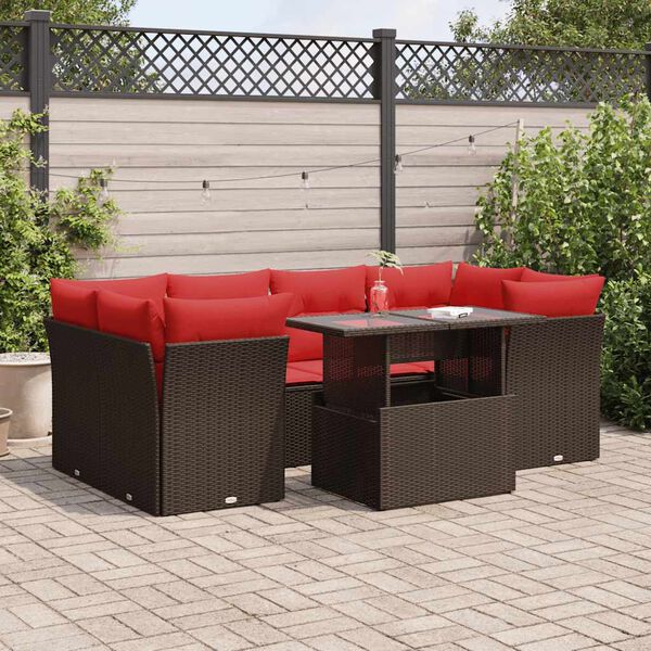 vidaXL Set Divani Giardino 7 pz con Cuscini Marrone Polyrattan Acacia