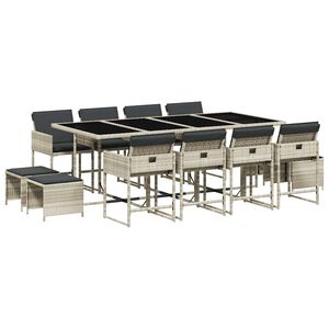 vidaXL Set da Pranzo da Giardino 13pz con Cuscini Grigio in Polyrattan