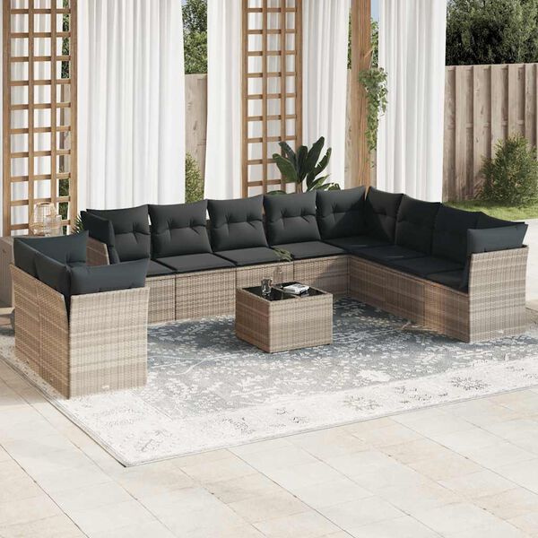 vidaXL Set Divani da Giardino 11 pz con Cuscini in Polyrattan Grigio