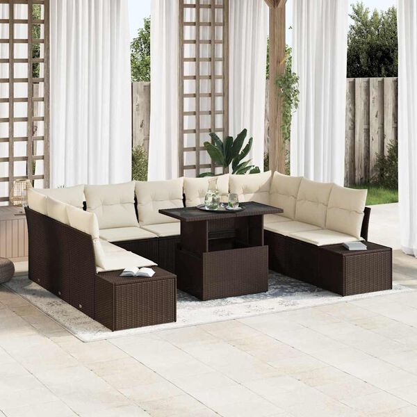 vidaXL Set Divano da Giardino 10 pcs Marrone Poly Rattan