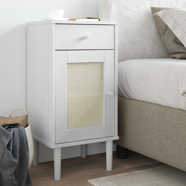 vidaXL Comodino SENJA Aspetto Rattan Bianco 40x35x80 cm in Legno Pino