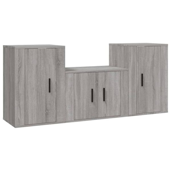 vidaXL Set Mobili Porta TV 3 pz Grigio Sonoma in Legno Multistrato