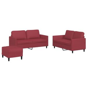 vidaXL Set di Divani 3 pz con Cuscini Rosso Vino in Similpelle