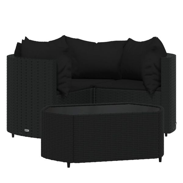 vidaXL Set Divani da Giardino 4 pz con Cuscini Nero in Polyrattan