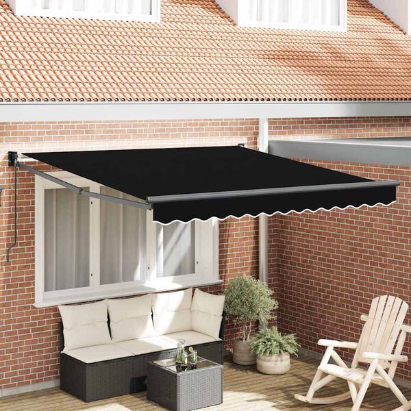 vidaXL Tenda Retrattile Nero 350 x 250 cm Poliestere e Alluminio