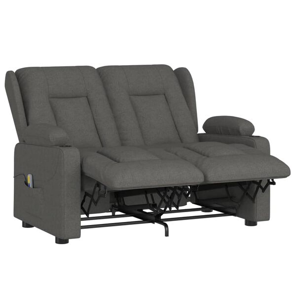 vidaXL Divano Massaggio a 2 Posti con Portabicchieri Grigio Scuro