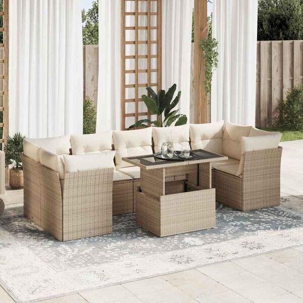 vidaXL Set Divano da Giardino 8 pz con Cuscini Beige in Polyrattan