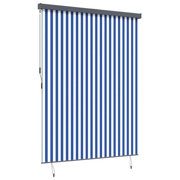 vidaXL Tenda a rullo Blu e Bianco 200 x 250 cm Tessuto e Alluminio