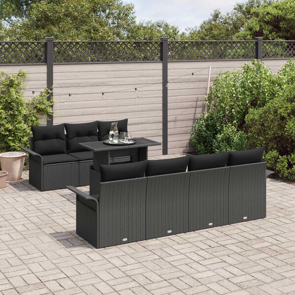 vidaXL Set Divano da Giardino con cuscino 8 pcs Nero polyrattan