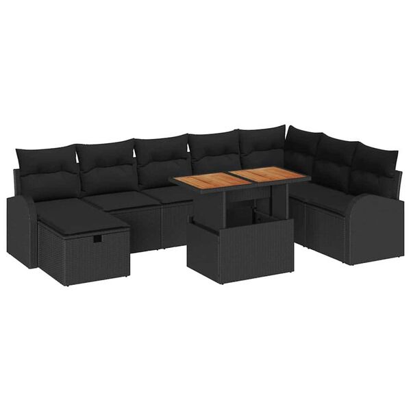 vidaXL Set Divano da Giardino 9 pcs Nero polyrattan