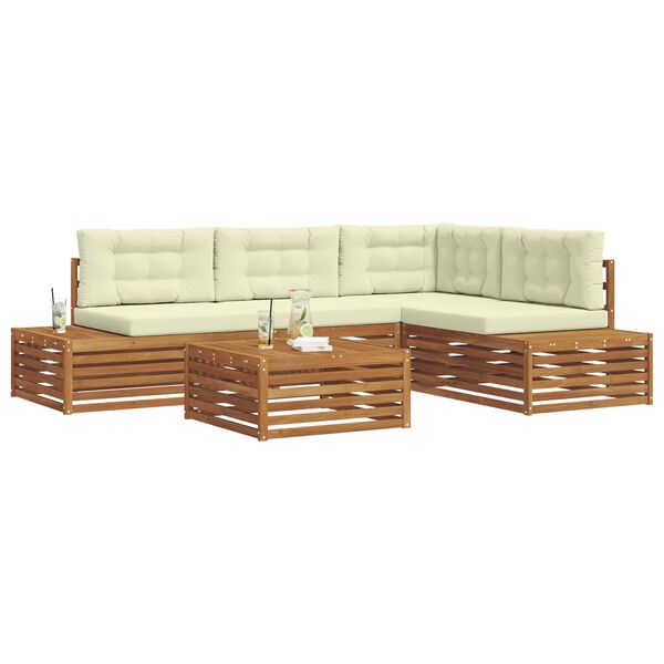 vidaXL Set di divani da esterno con cuscino 5 Pezzo Naturale e Crema