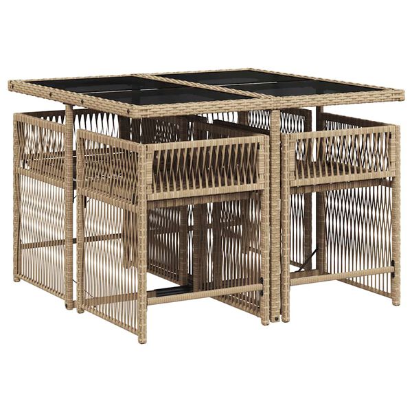 vidaXL Set Pranzo da Giardino 5 pz con Cuscini Beige Misto Polyrattan