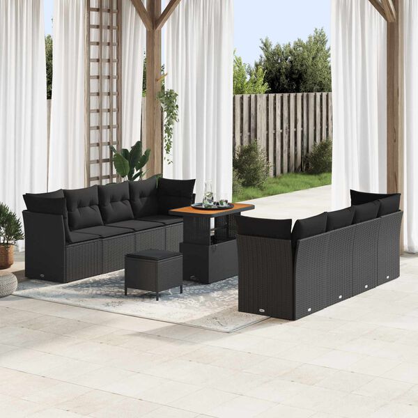 vidaXL Set Divano da Giardino con cuscino 11 pcs Nero polyrattan