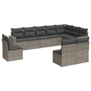 vidaXL Set Divano da Giardino 10 pz con Cuscini Grigio in Polyrattan