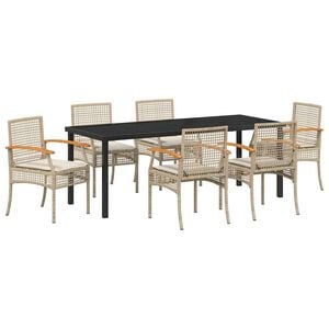 vidaXL Set da Pranzo per Giardino 7 pz Beige e Nero Rattan