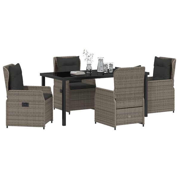 vidaXL Set da Pranzo per Giardino 5 pcs Grigio polyrattan