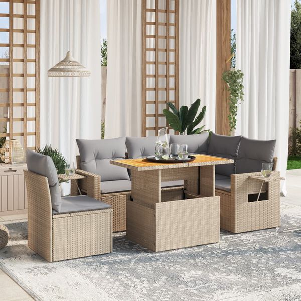 vidaXL Set Divano da Giardino 6 pz con Cuscini Beige in Polyrattan