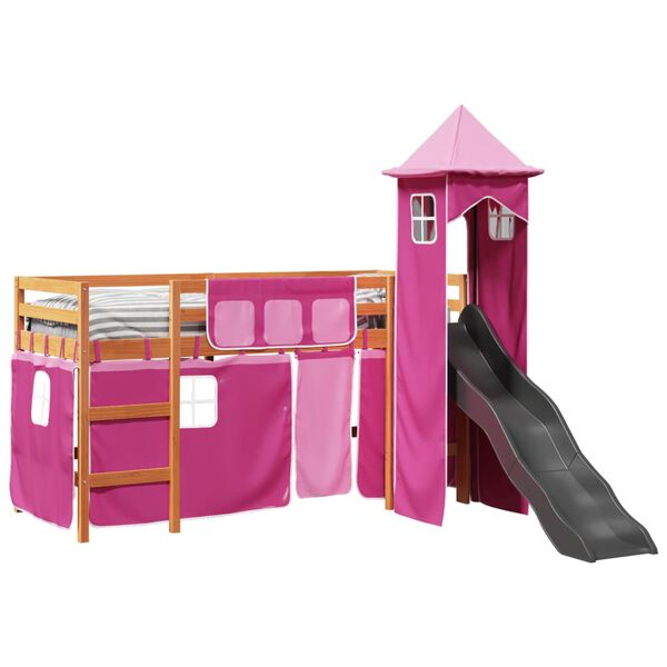 vidaXL Letto a Soppalco con Torre Bambini Rosa 80x200cm Massello Pino