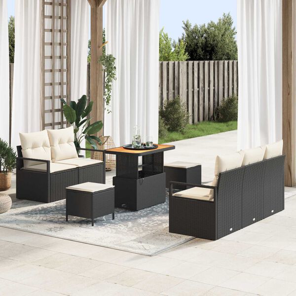 vidaXL Set Divano da Giardino con cuscino 8 pcs Nero Poly Rattan